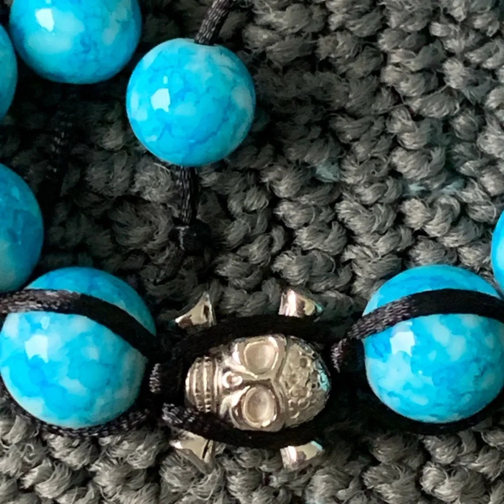 Handcrafted Blue Beaded Memento Mori Bracelet